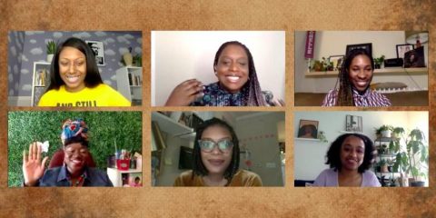 Screenshot of movement journalists and activists taking part in a roundtable discussion called “Reclaiming Our Story”.