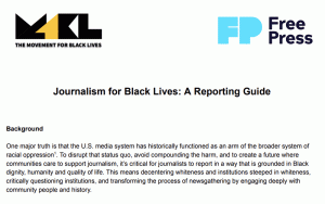 Screenshot of the cover of the Journalism for Black Lives: A Reporting Guide