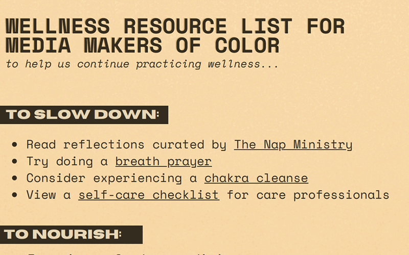 Wellness Resource List for Media Makers of Color